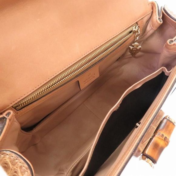 Gucci Crocodile Beige Fringe 2WAY Handbag Bag Brown - Picture 4 of 9